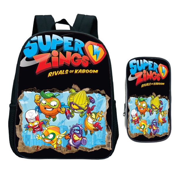 

kids game super zings kindergarten backpack child superzings primary school bag toddler bookbag 2pcs set gift(rucksack pen bag