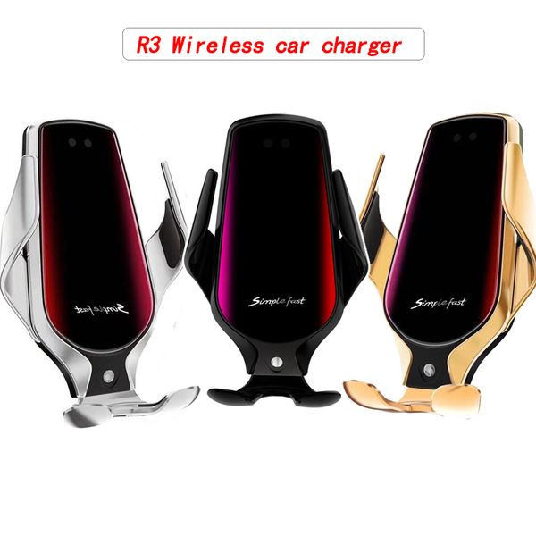 

r3 smart wireless charger car vent infrared induction phone holder 10w fast charging clip for samsung huawei