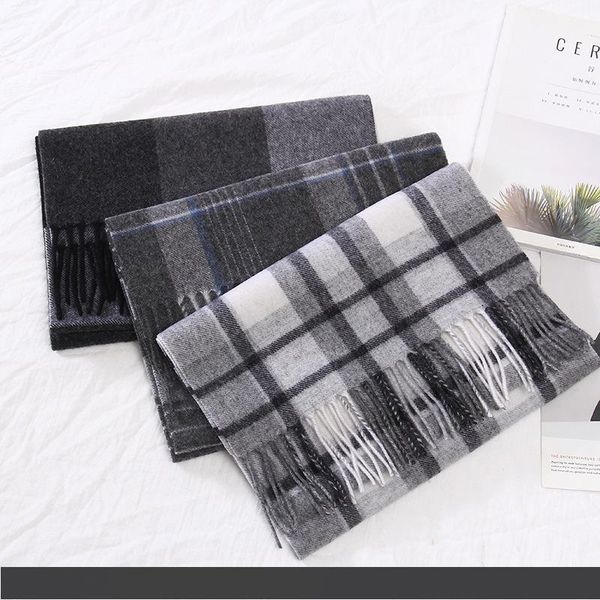 

wool scarf female thick warm autumn and winter ladies long section korean wild student lattice dual-use cashmere shawl, Blue;gray