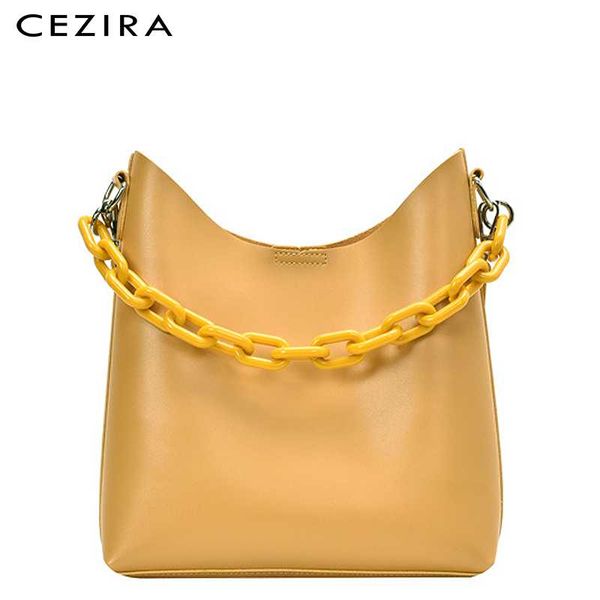 

cezira chain shoulder bucket for women pu hobo female vegan leather shoulder bags casual travel crossbody handbags