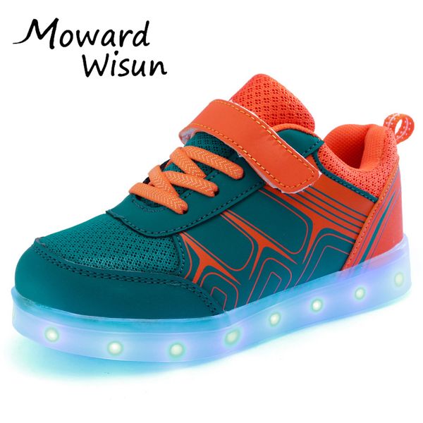 

хорошее качество usb led shoes светящиеся светящиеся кроссовки с легкой подошвой для детей мальчиков девочек тенис led тапочки дети y190523, Black;red