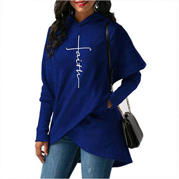 

2020women fashion hoodies brand letter printing hooded sweatshirts womens designer long sleeve embroidered shirt irregular faith hooded, Black