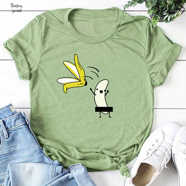 

casual cotton tee t shirt naked banana cartoon print short sleeve o neck t shirt women cute funny summer, White