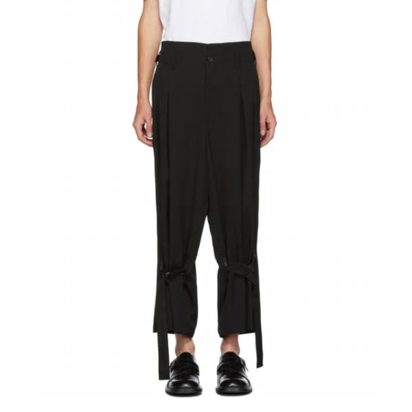 

27-46 2019 men's clothing hair stylist catwalk original fashion ribbon zipper adjustable strap harem pants plus size costumes, Black