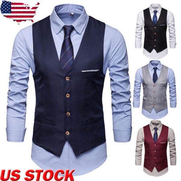 

men formal business slim fit work party dress vest suit tuxedo casual waistcoat, Black;white