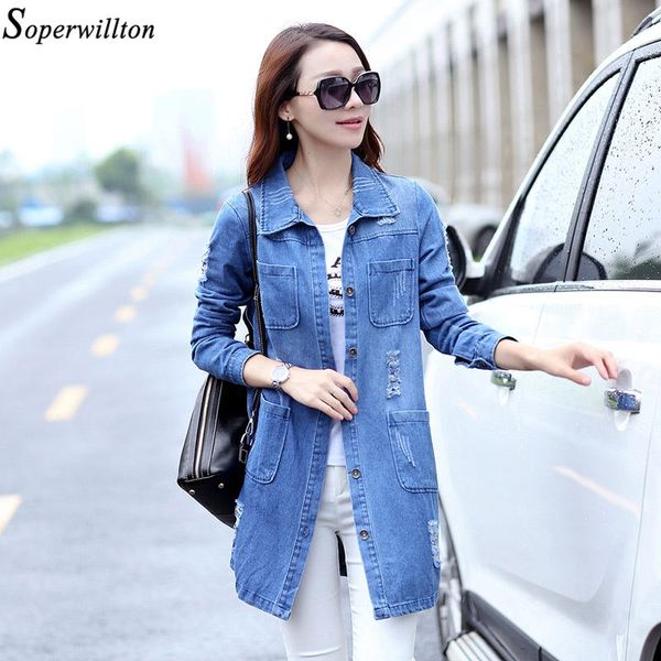 

long denim jackets women boyfriend style 2019 spring autumn long sleeve vintage plus size jean coat female frayed outerwear d75, Black;brown