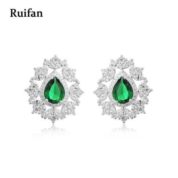 

clearance sale luxury green cubic zircon real 925 sterling silver stud earrings for women christmas jewelry yea011, Golden;silver