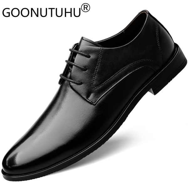 

2019 new men's dress shoes genuine leather male classic brown & black lace up shoe man work office formal shoes for men sale