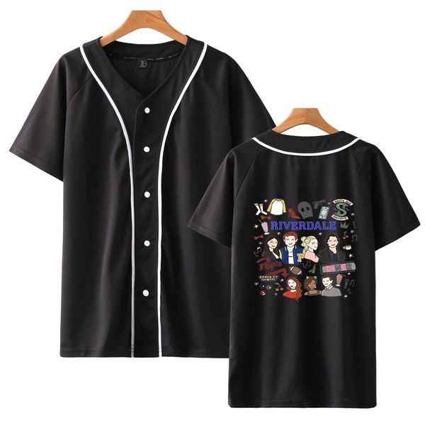 

hoodie river valley town baseball uniform t-shirtshirt men 2019 new hooded button short sleeve retro shirts blouse, Black;brown