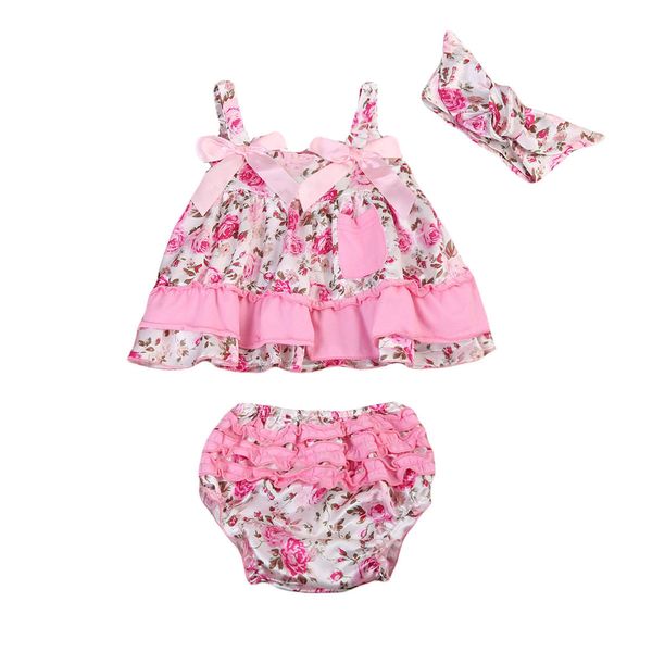 

newly newborn baby girls floral ruffles +flower pants shorts 3pcs outfits clothes size 0-24m, Pink;blue