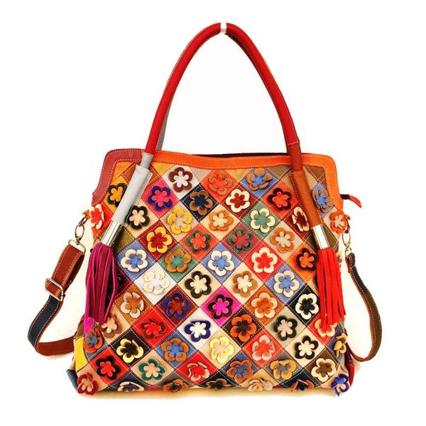 

2020 genuine leather first layer 3d leather flower big shoulder bag fashion designer national styles women's hobo