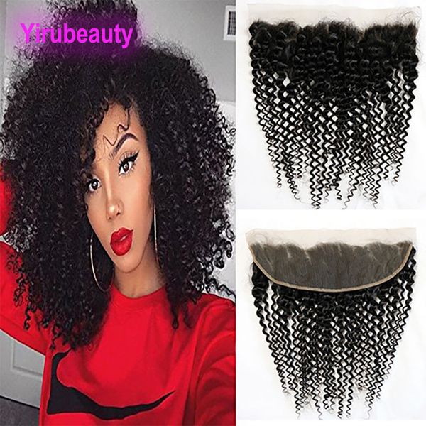 

ear to ear 13 x 4 lace frontal kinky curly 8-20inch peruvian human hair closures kinky curly natural color, Black;brown