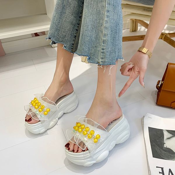 

rhinestones platform wedge slippers women sandals black white thick sole slippers summer open toe sandals women 2020