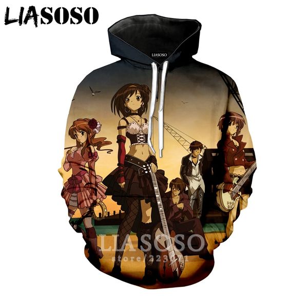 

liasoso winter fashion men women sweatshirt 3d print anime the melancholy of haruhi suzumiya hoodie long sleeve pullover a195-14, Black
