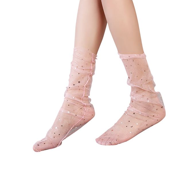 

новые женские носки горячие sellingglitter тонкие мягкие блестящие звезды луны sheer сетки тюль прозрачные носки видимый чулочно-носочные из, Black;white