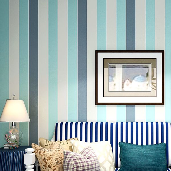 

mediterranean non-woven vertical stripes wallpaper modern minimalist living room bedroom sofa tv background wallpaper light blue fresh decor