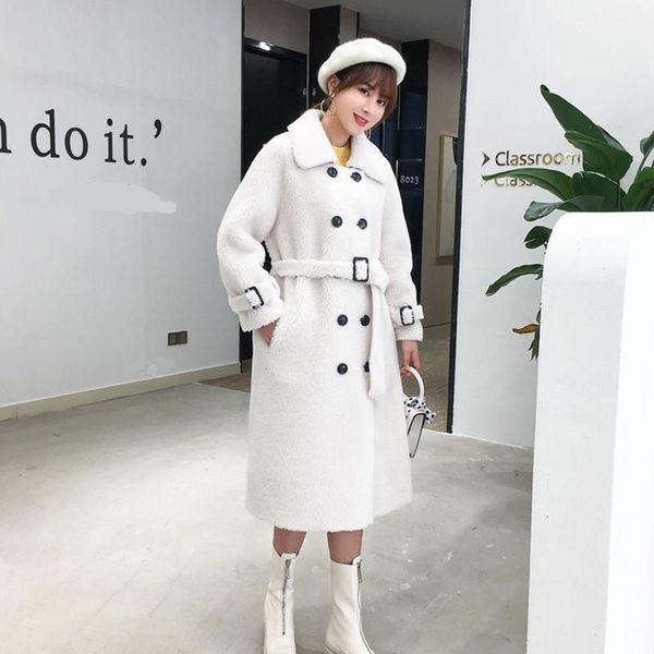 

winter faux fur warm long wool coat button protection warm women long sleeve thick wool coat casual loose oversize outwears, Black