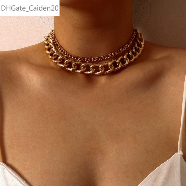 

2pcs/set gothic miami curb cuban chunky thick necklace punk hip hop heavy metal necklaces collar for women jewelry, Silver