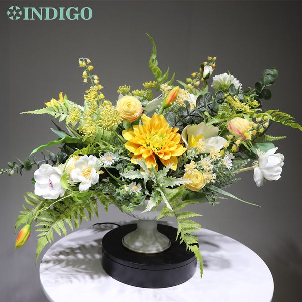 

indigo- 1 set yellow chrysanthemum artificial flower arrangement bonsai bouquet centerpiece house warming gift ing