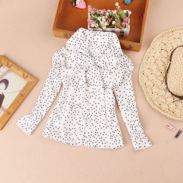 

new autumn chiffon blouse for girls long sleeve korean children clothing school girl white dot shirts bow patten clothes y200704, White;black