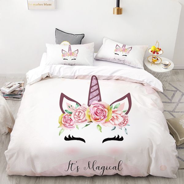 

3d hd digital printing custom bedding set,cartoon duvet cover set  king kids child baby,bedclothes cute unicorn crown