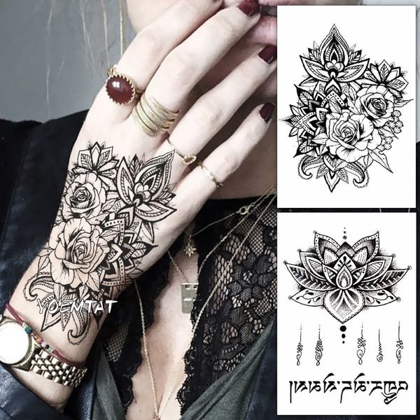 Acheter étanche Autocollant De Tatouage Temporaire Rose Fleur Faux Tatouage Personnalité Flash Tatoo Main Bras Pied Dos Tato Pour Fille Femmes Hommes