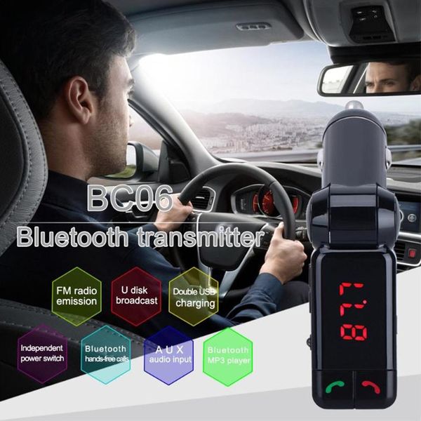 

bluetooth car kit fm transmitter handsaux mp3 player modulator with led display portable dual usb charger #1125