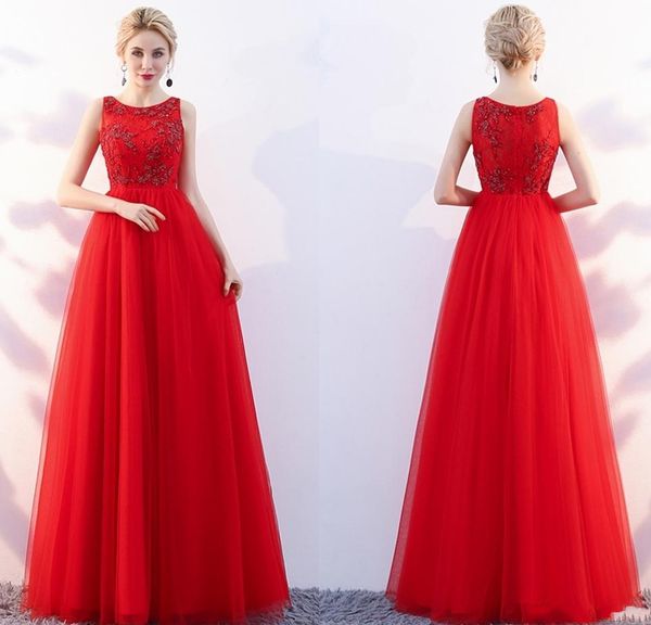 

2020 new red elegant formal evening dresses dignified atmosphere round lace bud beads a party qi prom eance dresses hy101, Black;red