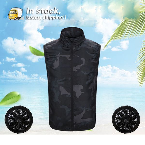 

heat prevention work cloth summer cooling refrigeration fan vest smart air conditioning suit quick drying adjustable size, Gray;blue