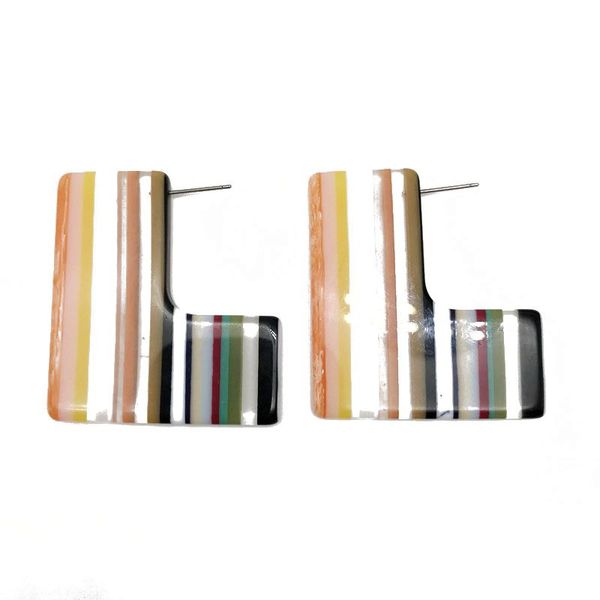 

geometric orange mixed color resin material bohemia styles stud earring for women, Golden;silver