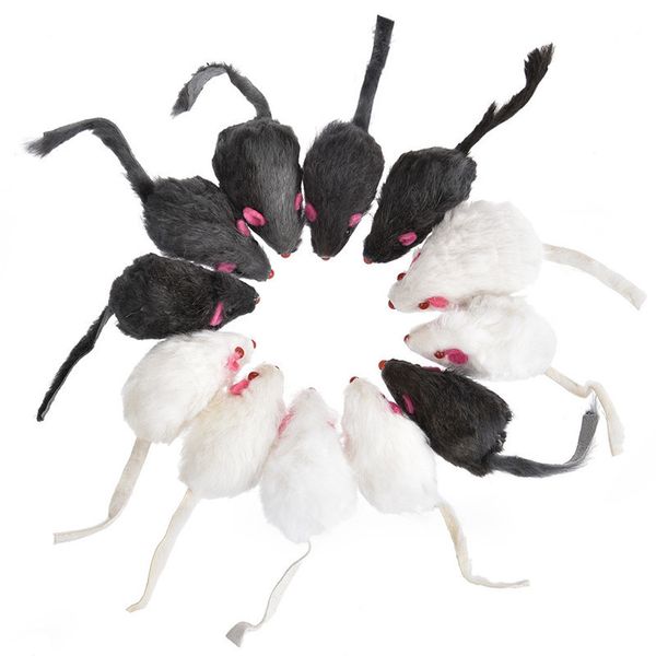 

cat toys 12 pcs mice mouse real fur mixed loaded black and white for pet kitty kitten with sound squeaky cats