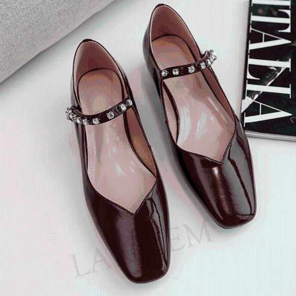 

women mary janes pumps patent chunky heels leather v cut shoes woman girls 2020 sandals concise crystal size 37 38 39, Black