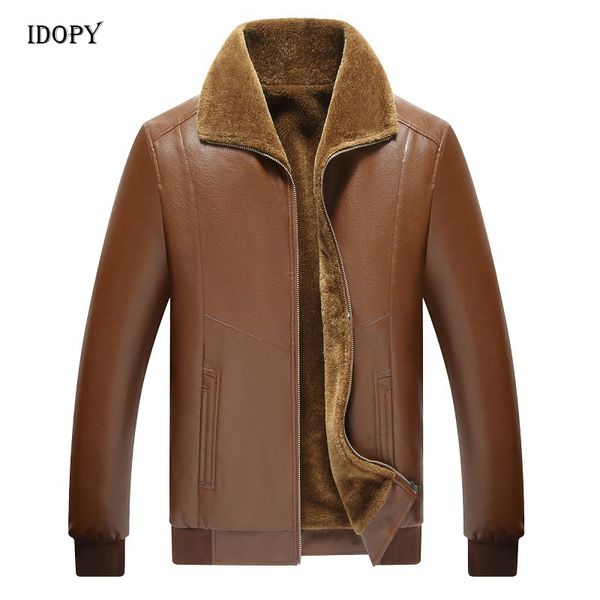 

idopy men`s winter faux leather jacket fleece lined plus size m-5xl warm thicken business casual pu jacket and coat for male, Black;brown