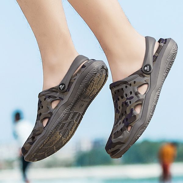 

men shoes beach casual men's slippers hollow out casual couple beach sandal flip flops shoes non-slip mules male slippers, Black