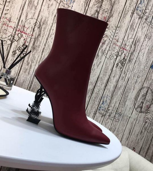 

logo letters heel high heel boots paris catwalk short boots pointed toe fashion women's shoes high heel short boots luxury women's, Black