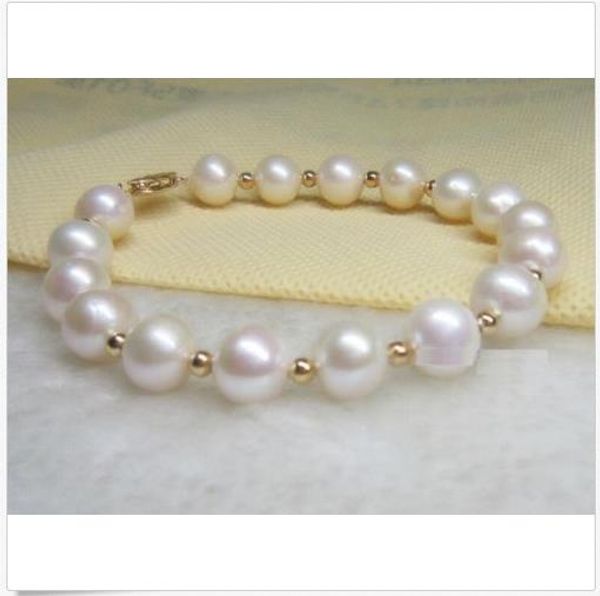 

10-11mm round south sea genuine white pearl bracelet 7.5-8" 14k gold clasp, Black