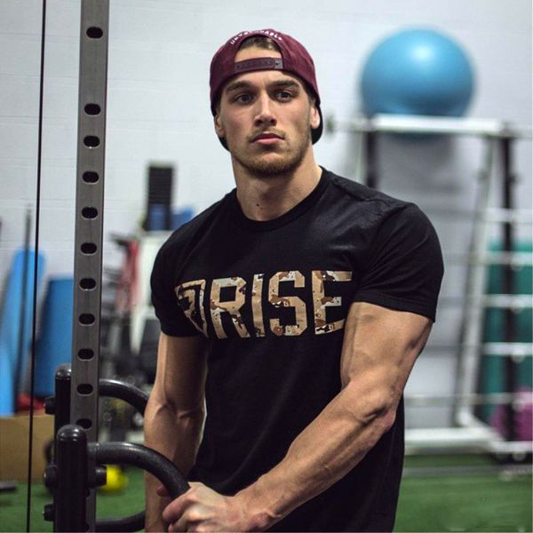 

muscle aesthetics men's summer fitness bodybuilding t-shirt printed cotton shirts brand fashion leisure short sleeve tees, White;black