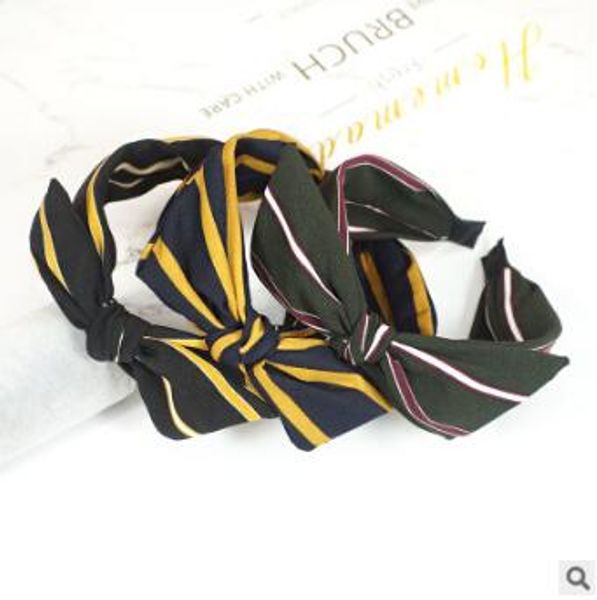 

60pcs/lot diy multi fabrics simple bowknot headband stripe wide head bands hair styling tools accessory ha966, Brown