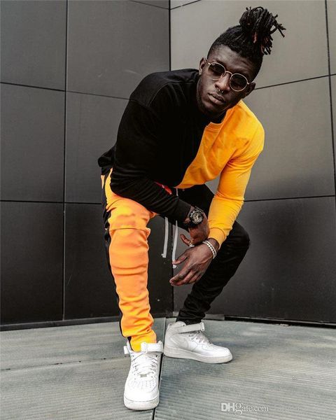 

mens contrast color щитовые костюмы с длинным рукавом конструктора hiphop мужские 2pcs наборы street style мужская одежда, Gray
