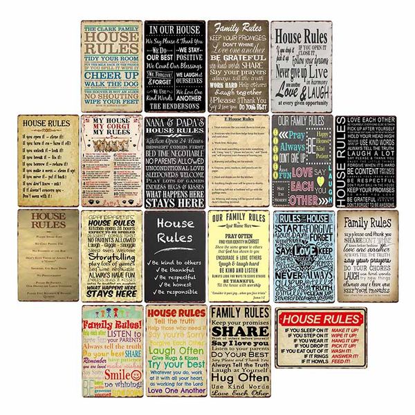 

metal sign poster 20x30cm house rules metal plate family rules metal vintage tin signs wall art plate coffee plaque club cafe ing