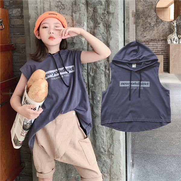 

2020 summer clothing girls' sleeveless medium children's clothing vest and large children's hooded vest, Camo