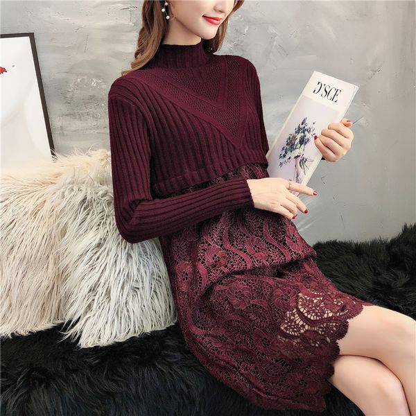 

9076 real snew lace patchwork knitted dress 73-2f, 13 rows, 2 shelves, Black;white