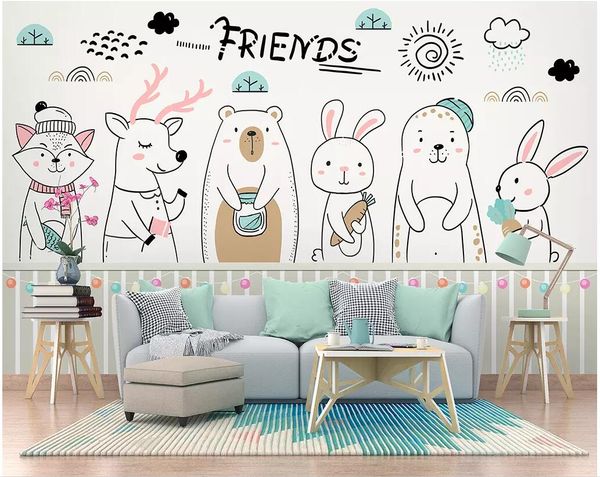

wdbh 3d wallpaper custom p simple cartoon hand drawn cute animal children's room home decor 3d wall murals wallpaper for walls 3 d