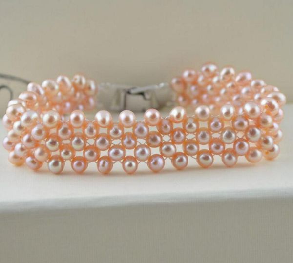 

new 423+++4-5mm natural freshwater pearl bracelet multi layer pearl bracelet near circle, Golden;silver