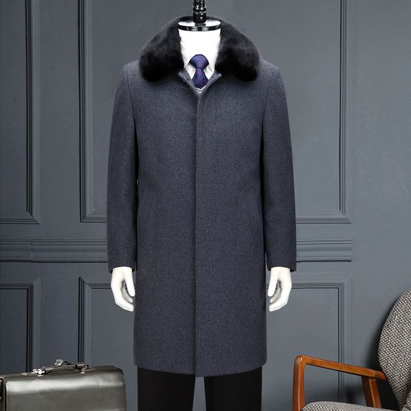 

new winter cashmere coat men mink collar wool golden liner nick woolen overcoat casual high-grade plus size m l  2xl 3xl 4xl, Black