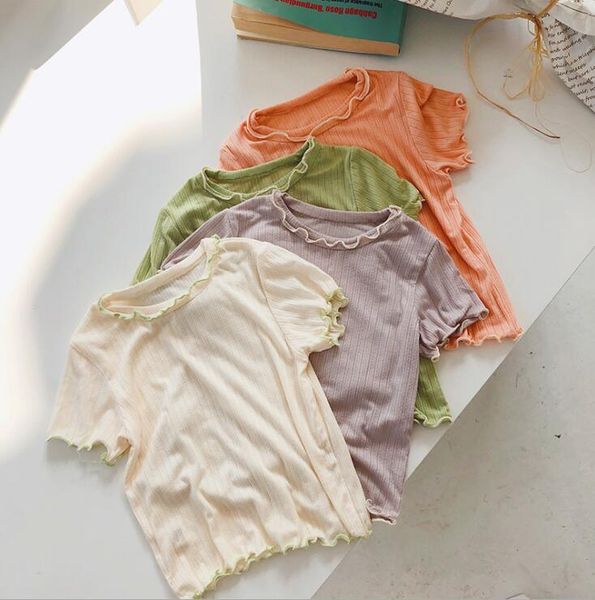 

2020 new girls ruffles t-shirt summer short sleeve cotton fashion girls 1-7 t hv551, Blue