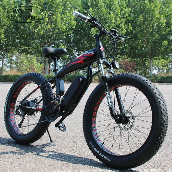 

wolf's fang electric bike 48v 500w motor 10/12ah 27 speed aluminum folding electric bicycle hidden lithium battery bike, Silver;blue