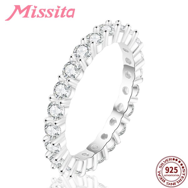 

missita 100% 925 sterling silver single row clear cz rings for women girls gift brand fashion jewelry engagement anillos mujer, Slivery;golden