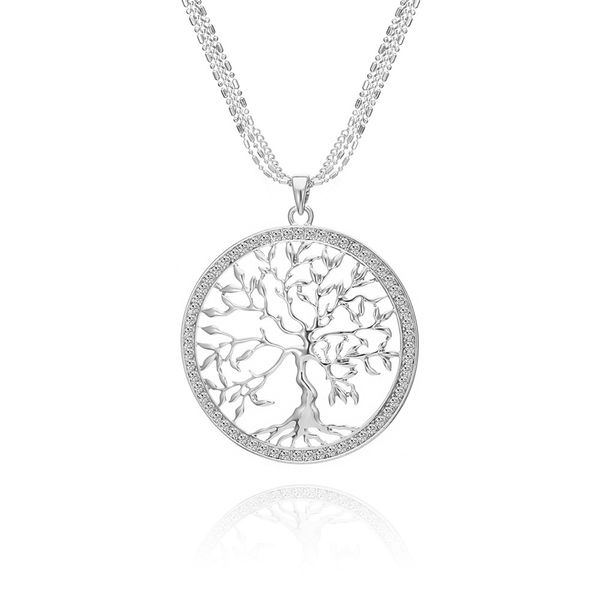 

tree of life crystal big pendant necklace women gold silver colors long sweater chains necklace fashion jewelry gifts 2019 new