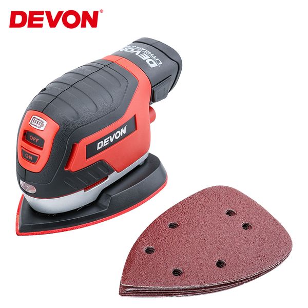 

devon 12v electric cordless sander palm sander flat furniture grinder wood polisher lithum-ion battery w/vacuum adapter